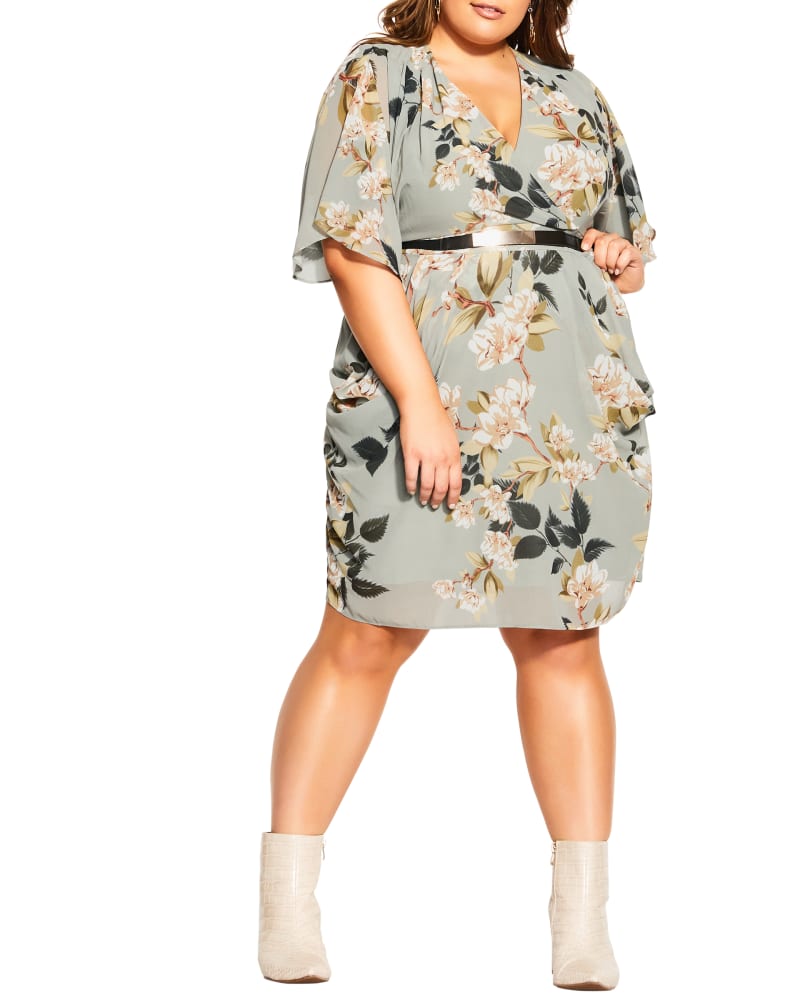 Front of a model wearing a size XXS Gina Belted Dress in Magnolia Floral by City Chic. | dia_product_style_image_id:266059